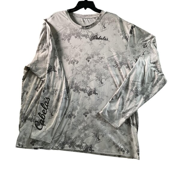 Cabela's Shirt Mens 3XL Gray Camo Long Sleeve Performance Hunting Fishing Logo - Picture 1 of 6